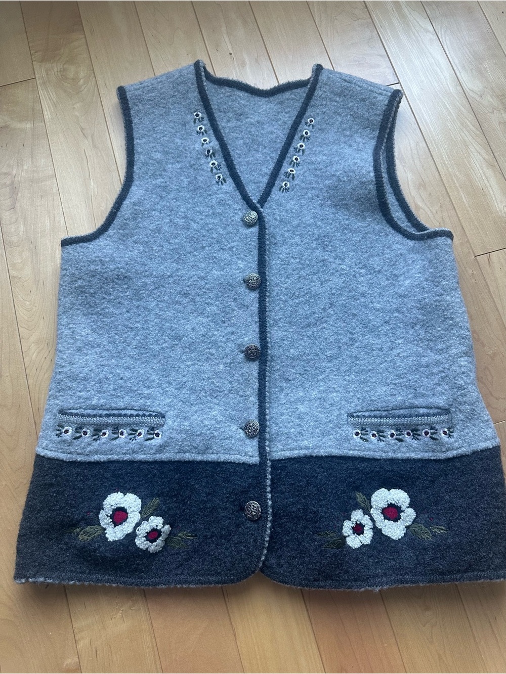 Boiled Wool Embroided Vest - Small